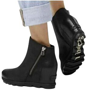 Sorel Joan Of Arctic Wedge ll Waterproof Nubuck Leather Zip Ankle Boots Womens 9